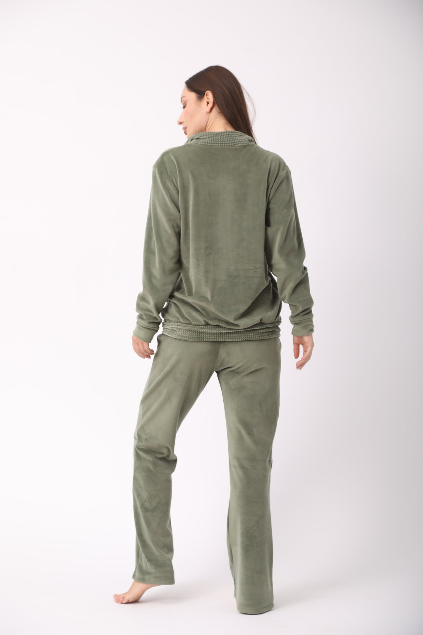 Zippered Dotted Velvet Pajamas