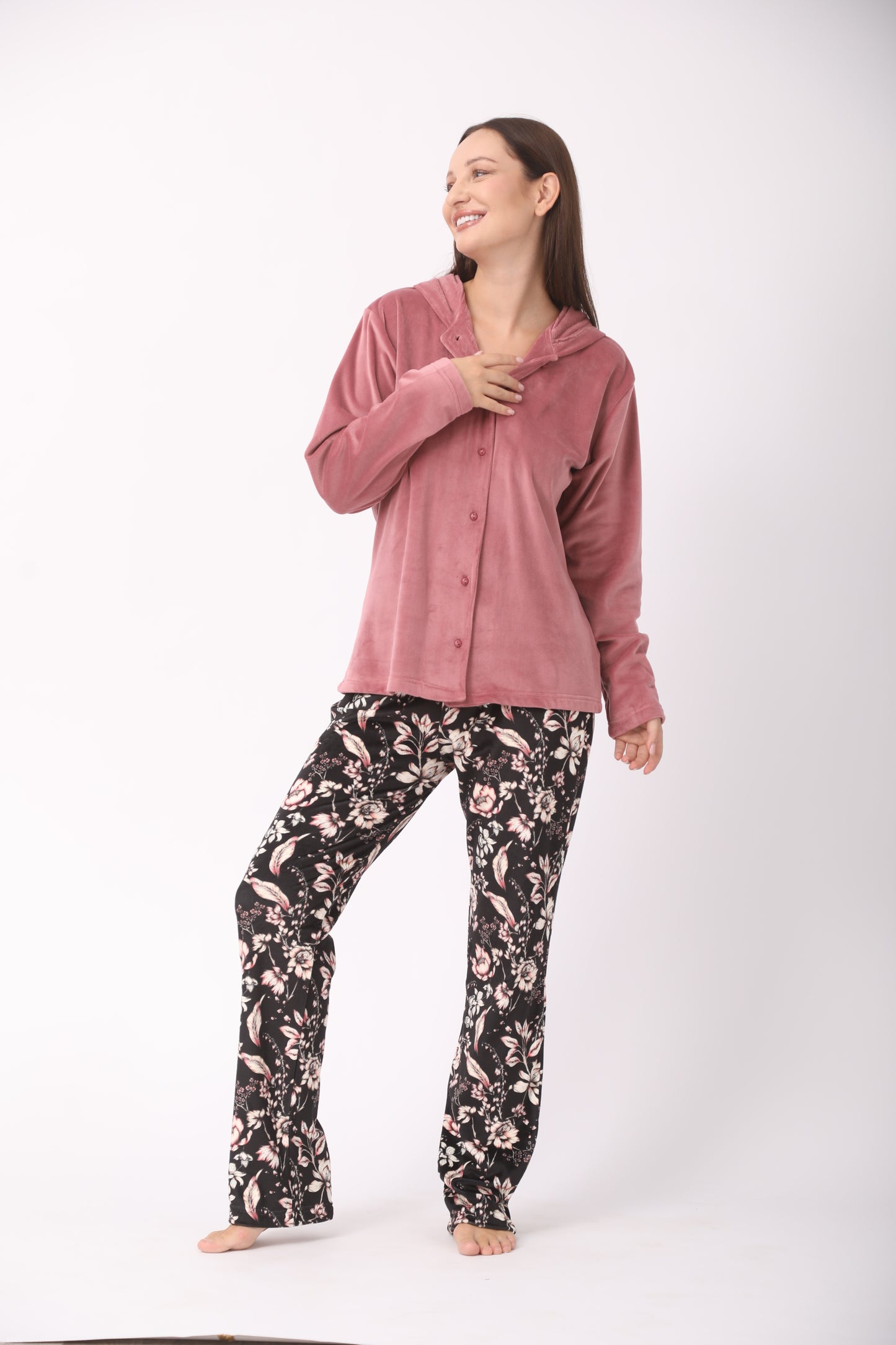 Blush Top and Floral Pants Pajamas