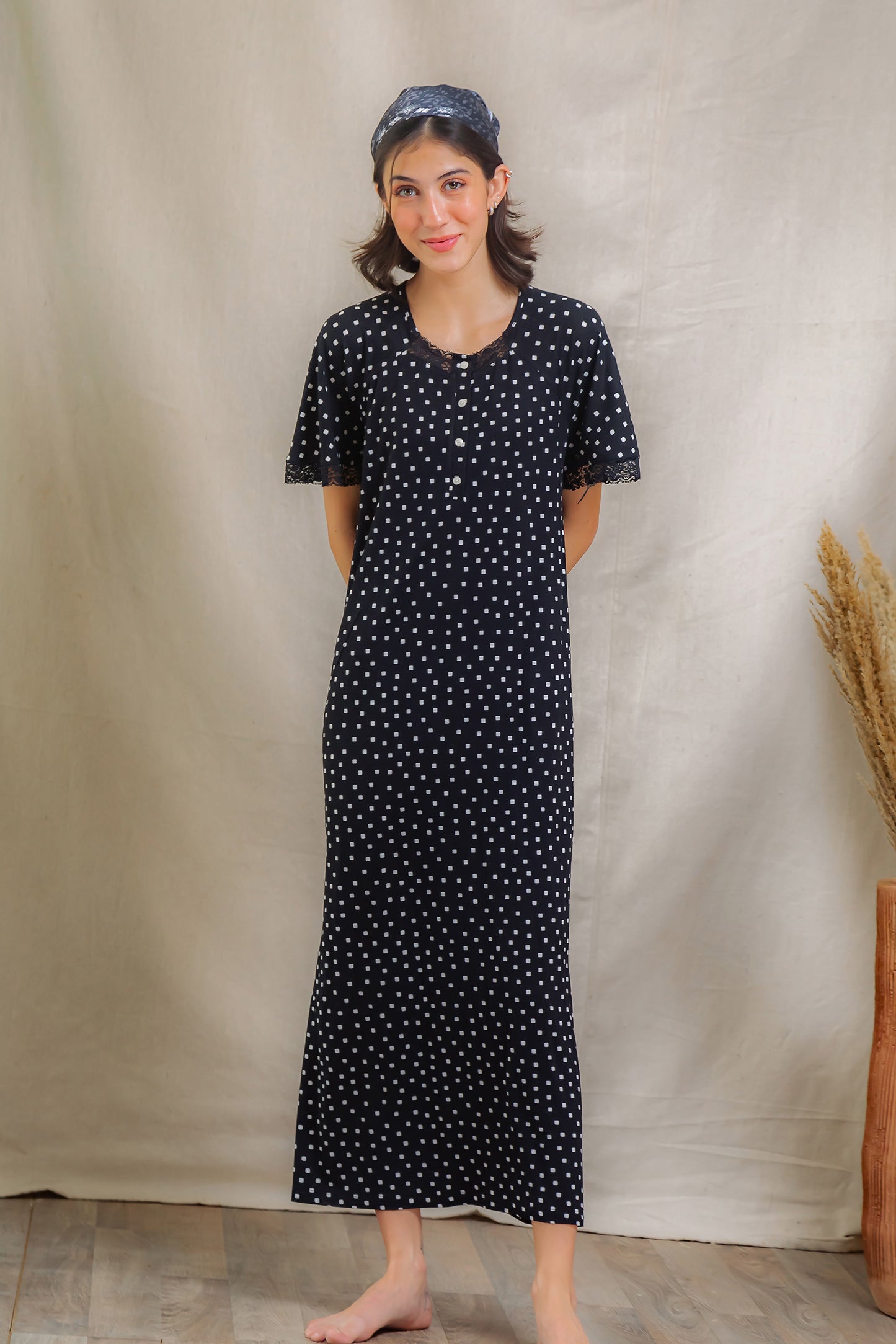 Black Polka Dot Maxi Nightdress