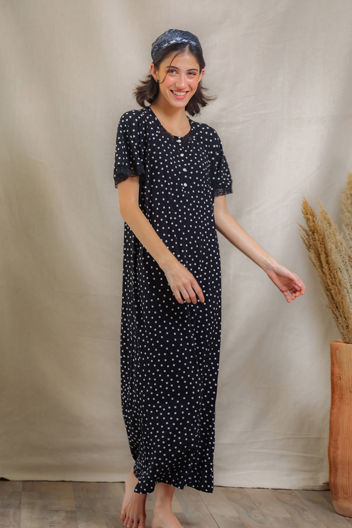 Black Polka Dot Maxi Nightdress