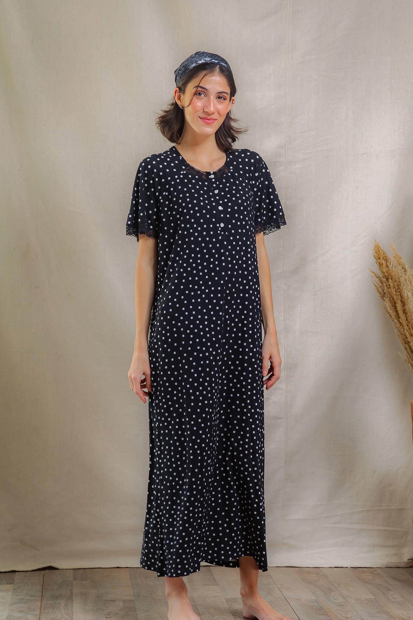 Black Polka Dot Maxi Nightdress
