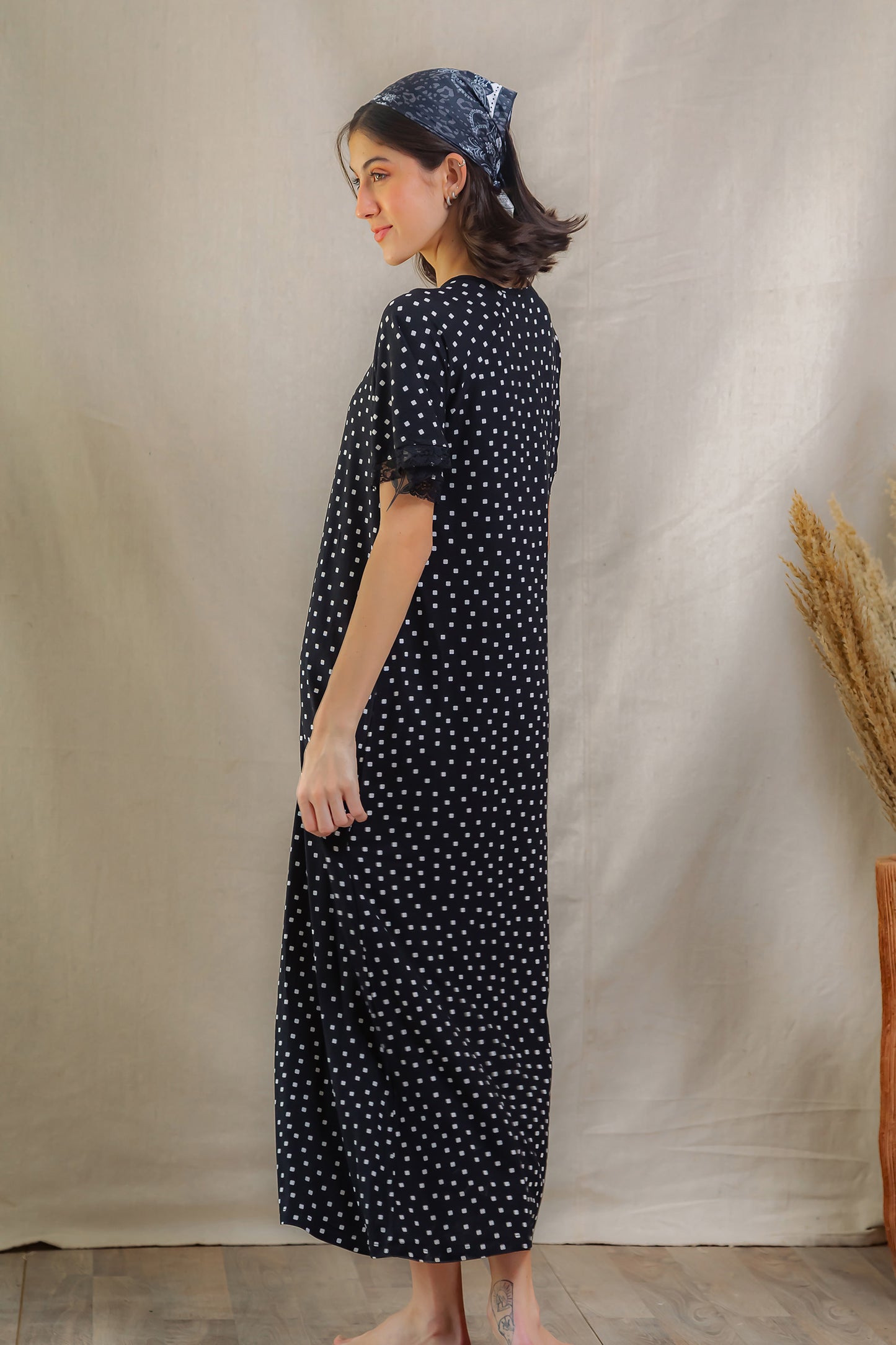 Black Polka Dot Maxi Nightdress