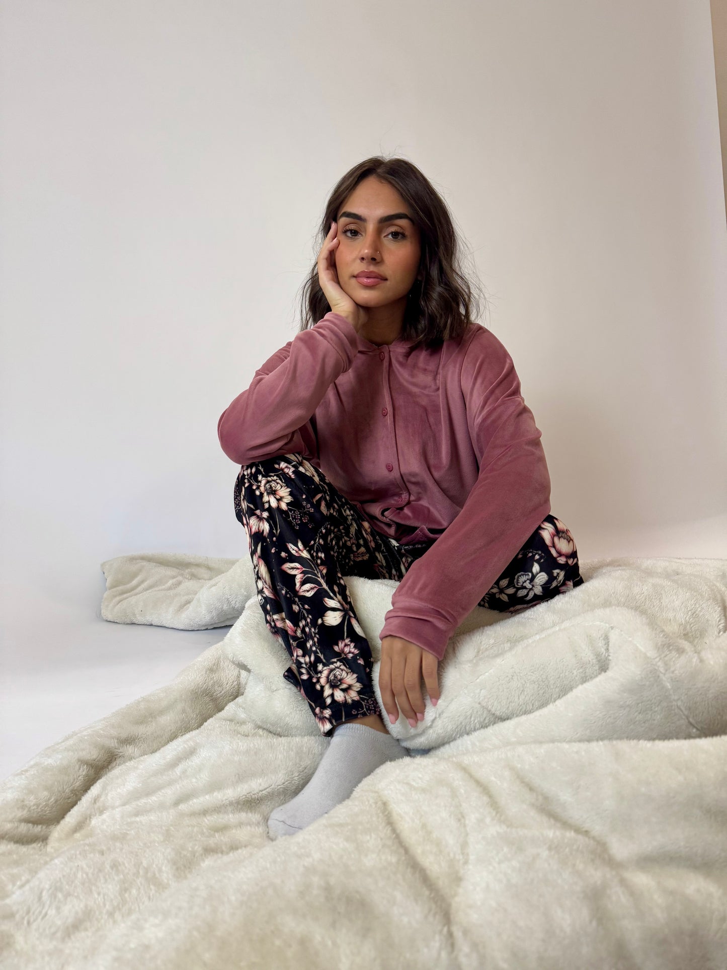 Blush Top and Floral Pants Pajamas