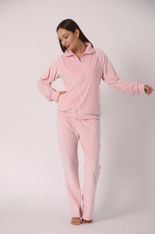 Ribbed Velvet Zipper Pajamas