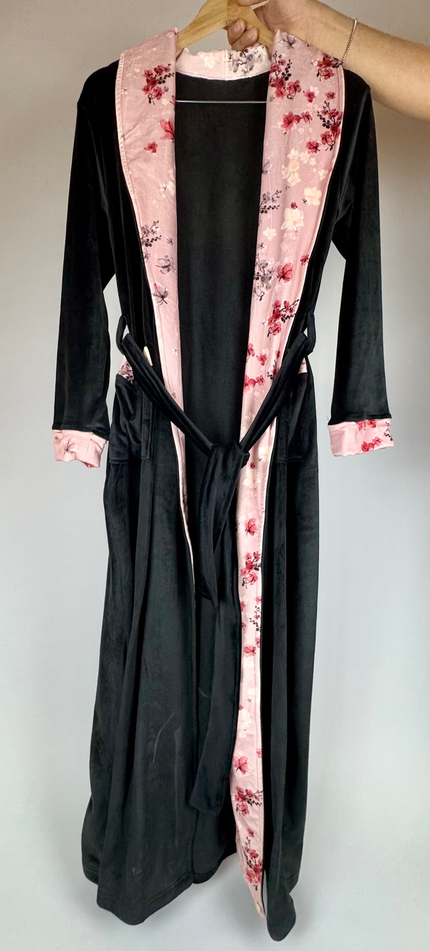 Full-Length Robe with Pink Floral Lining